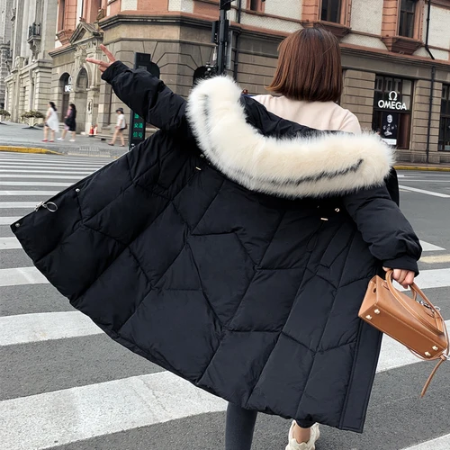 Big Fur Winter Coat Thickened Parka Women Stitching Slim Long Winter Coat Down Cotton Ladies Down Parka Down Jacket Women
