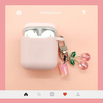 

Cute Korean Silicone Case for Apple Airpods Case Accessories Bluetooth Earphone Sweet Protective Cover Cherry Milk Tea Key Ring