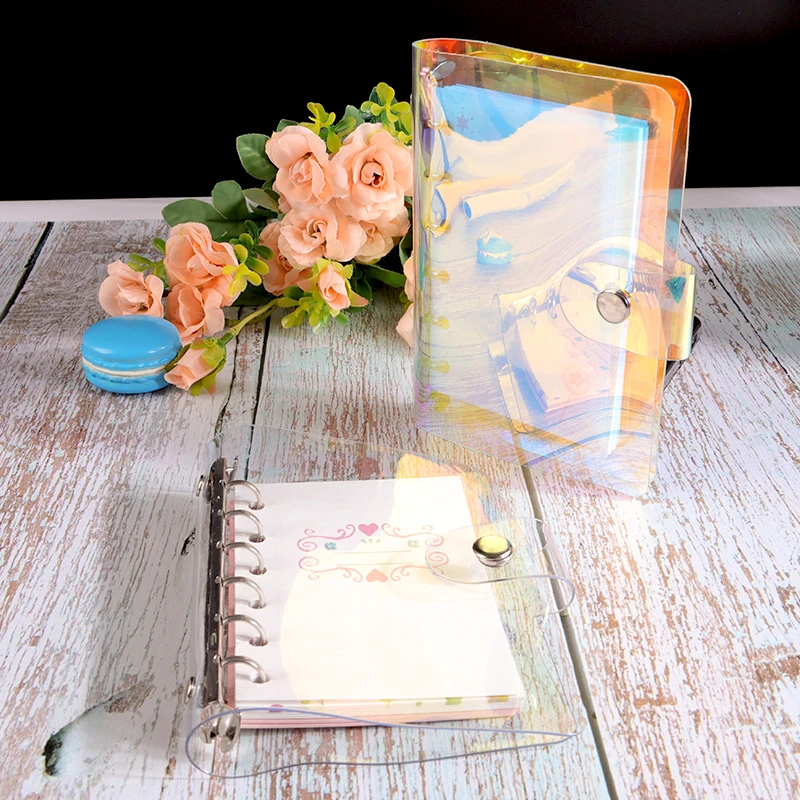 

Transparent Loose Leaf Notebook Holographic Color Cover Journal 6 Rings Binder Diary A5/a6/A7 Diary Cover Journal Binder Cover