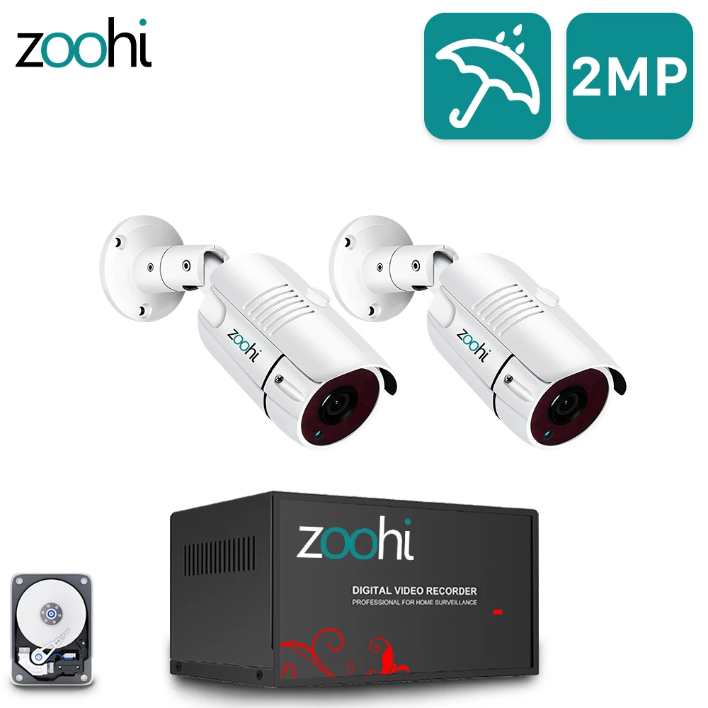Zoohi 2CH 720P/1080P AHD CCTV камера комплект P2P HDMI H. 264 DVR система видеонаблюдения