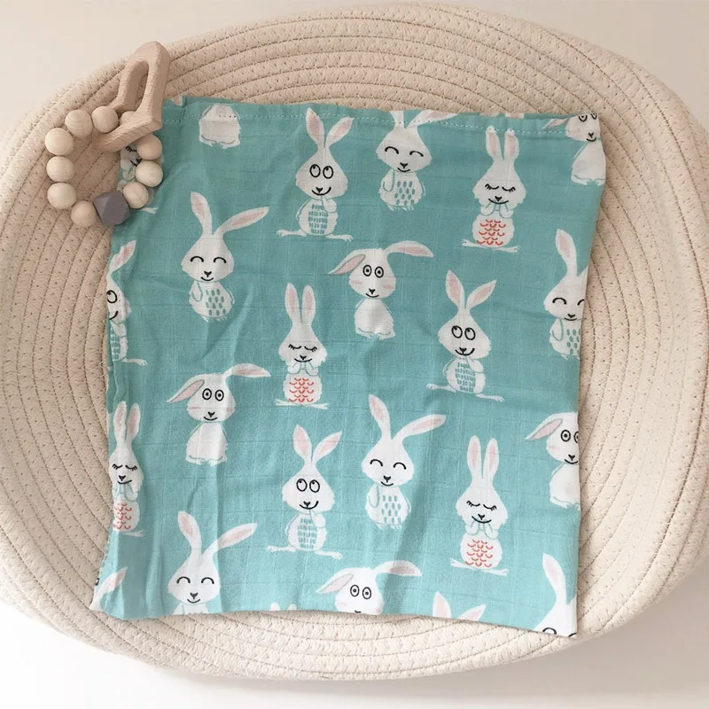 Green Rabbit Бамбуковое хлопковое детское одеяло s, мягкое детское одеяло для новорожденных, муслиновое Пеленальное Одеяло для кормления, тканевое полотенце, шарф, детские вещи, 60*60 см - Цвет: Green Rabbit