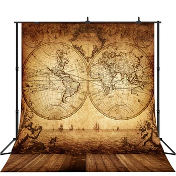 

Lyavshi Photography Background World Map Retro Classical Wood Floor Whimsical Fun Backdrop Personal Portraits Photo Studio Props
