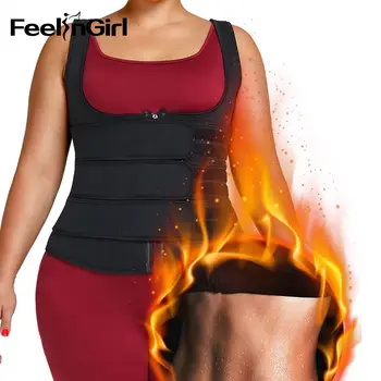 

FeelinGirl Sweat Waist Trainer Vest Three Belts Slimming Corset Neoprene Weight Loss Body Shaper Belly Girdle Tops Shapewear