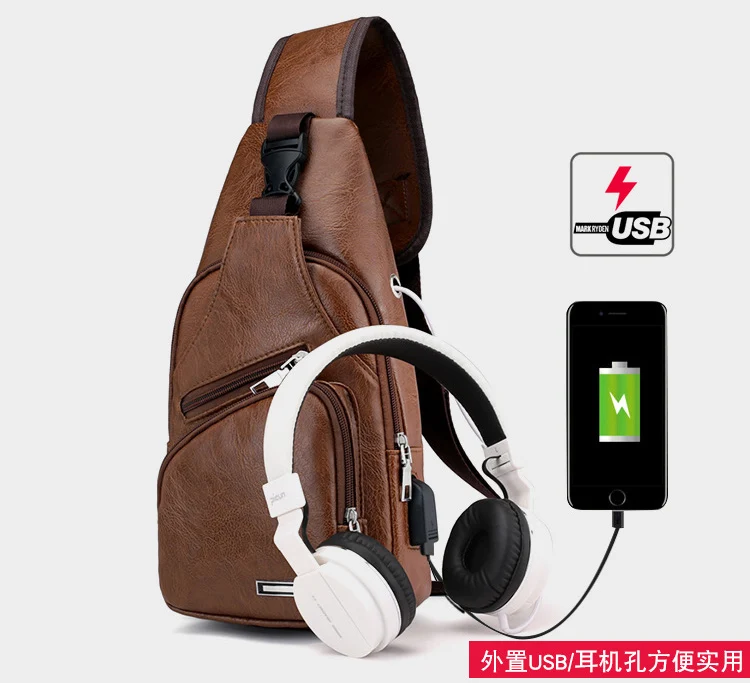 Хит 2019 кожаная мужская сумка мессенджер с отверстием для наушников usb порт