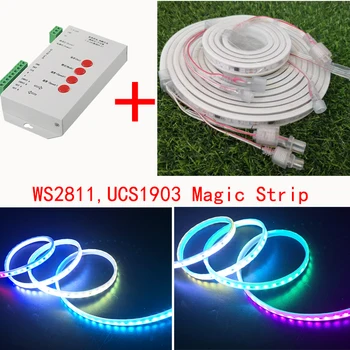 

Colorful magic lights 10x5m 60leds/m DC12V ucs1903 SMD5050 RGB SMD addressable ws2811 led pixels Flexible strip LED strip+T1000S
