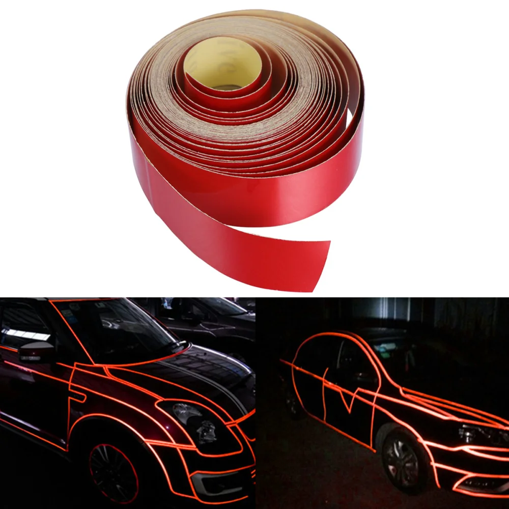 2cm X 5m autó fényvisszaverő Alapanyag Kerékabroncs Sáv matrica DIY Magnószalag öntapadó matrica (red)