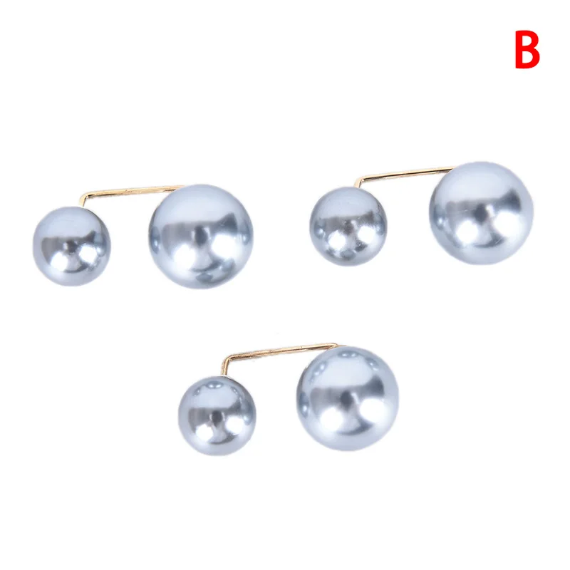 3Pcs/set Sweater Collar Needle Safety Brooch Simple Double Pearl Brooch Pins Clothing Accessories Brooches For Women - Окраска металла: B