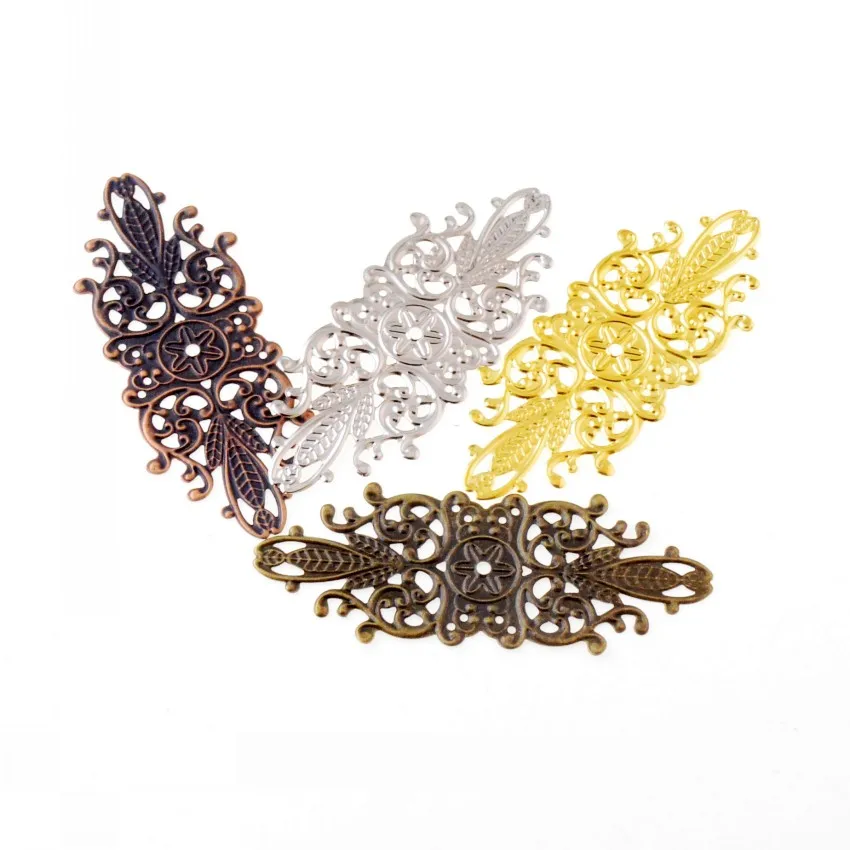 Antique Bronze Filigree Flower Wraps Connectors Gift Decoration DIY Embellishments Findings 5Pcs 8.5x3.4cm jewelry making supplies,craft supplies