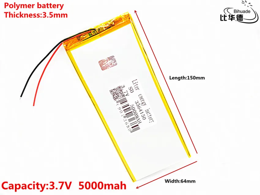 Литровая энергетическая батарея 3,7 V, 5000mAH 3564150 полимерная литий-ионная/литий-ионная батарея для планшетных ПК 7 дюймов 8 дюймов 9 дюймов GPS, mp3, mp4