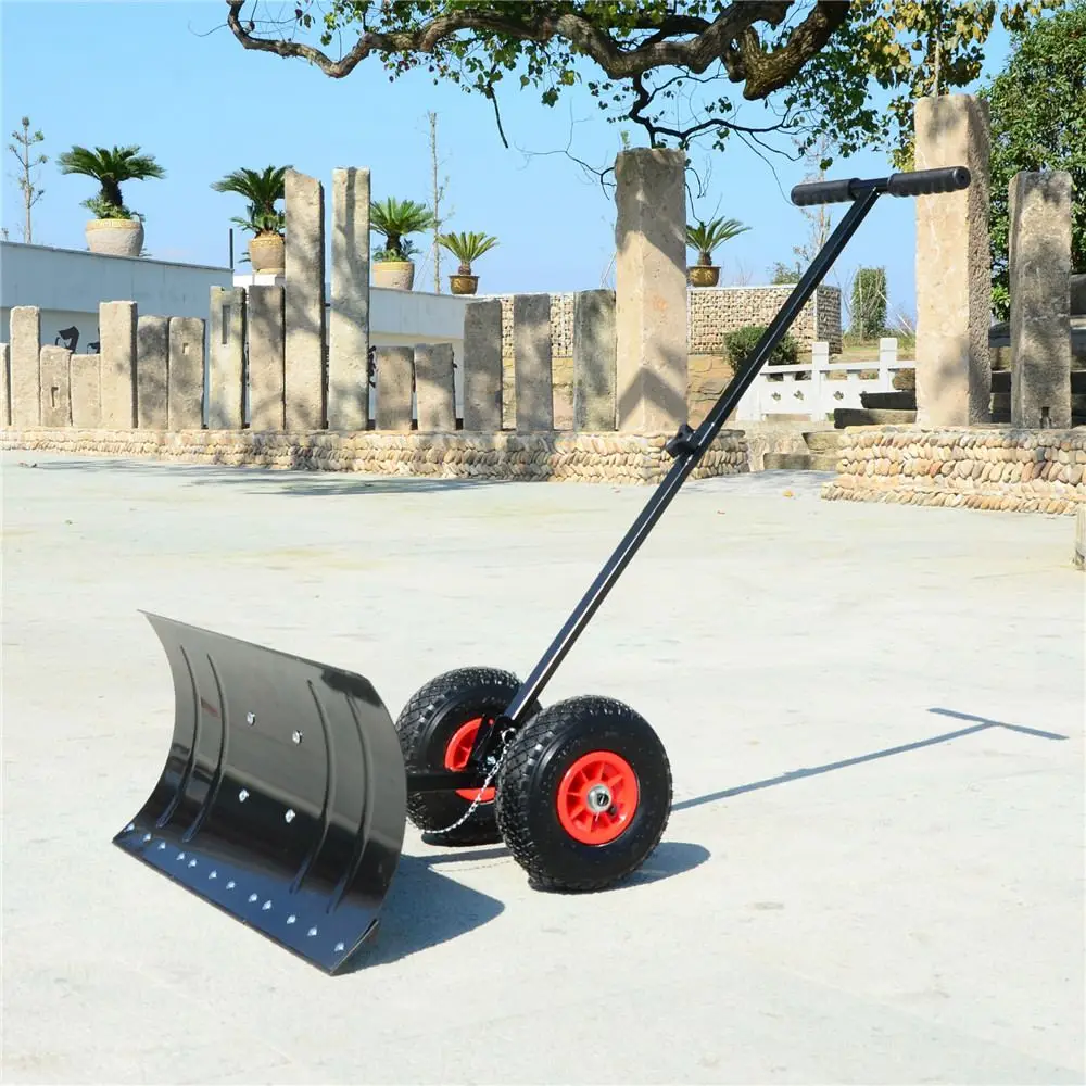 In Stock! 29 Inch Wheeled Snow Shovel Adjustable Height Multi-angle Snow Ice Removal Tool Garden Snow Plow Shovel Long Handle