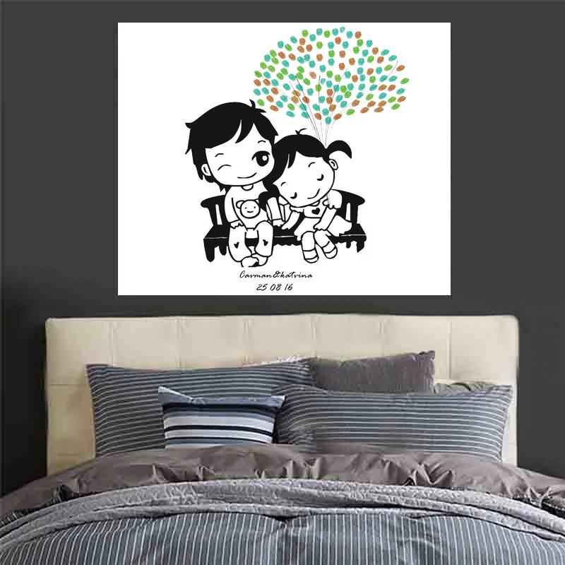 

Amazon Foreign Trade Hot Selling Fingerprint Painting Attendance Customizable Cartoon Couples Wedding Party Celebration Hanging
