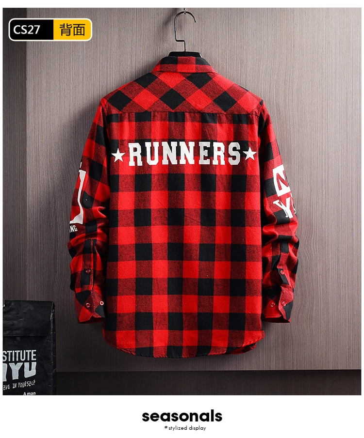 Men plaid spring and autumn casual shirt all match top Long sleeve shirt 13 H492511b28f8b4db89962465aa6101317c