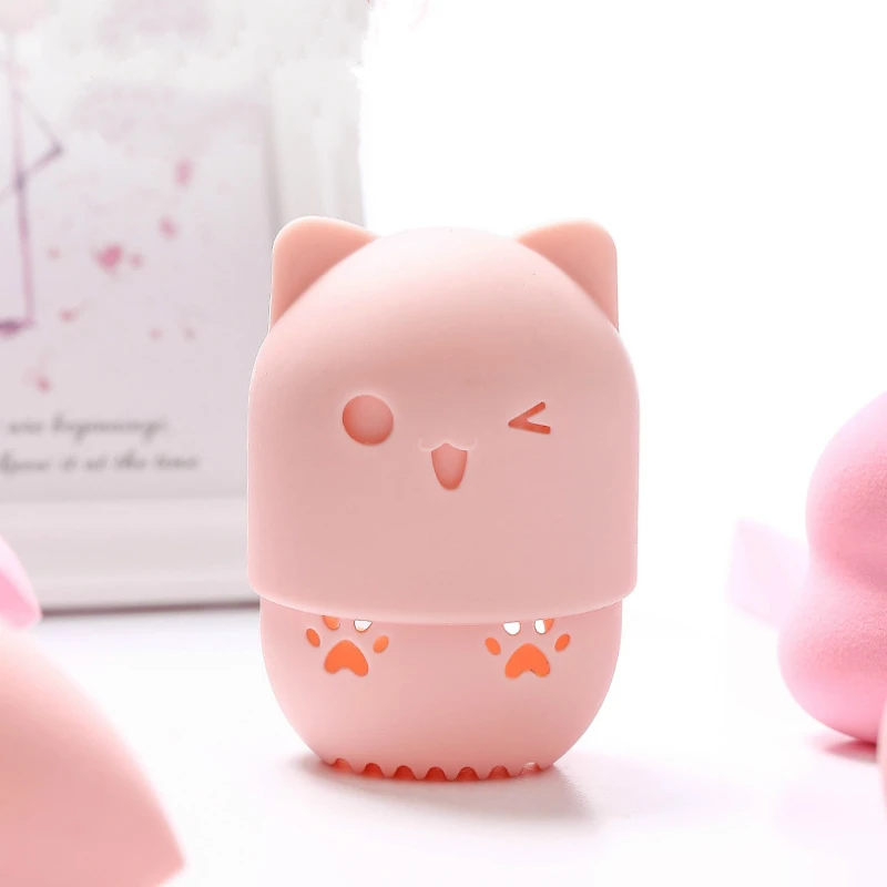 

Cute Cosmetic Tool Sponge Case Pink Travel Powder Puff Dustproof Egg Stand Soft Silicone Powder Puff Drying Holder for Container