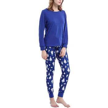 

Women Christmas 2Pcs Pajamas Sets Top Pants Suit Christmas Tree Printed Long Regular Sleeve Round Neck Stylish Fashion Sets
