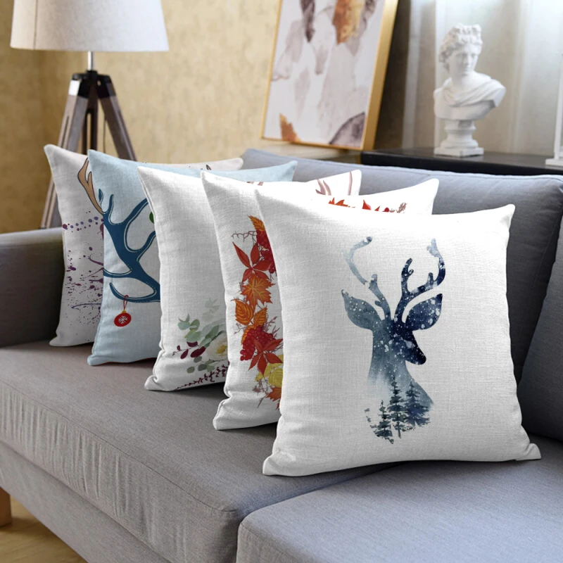

Fuwatacchi Geometric Deer Cushion Cover Christmas Theme Pattern Throw Pillow Covers for Home Sofa Decor Linen Pillowcase 45x45cm
