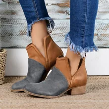 Г. Новая женская обувь ботильоны в стиле пэчворк уличные модные повседневные женские ботинки с круглым носком на не сужающемся книзу массивном каблуке tenis feminino