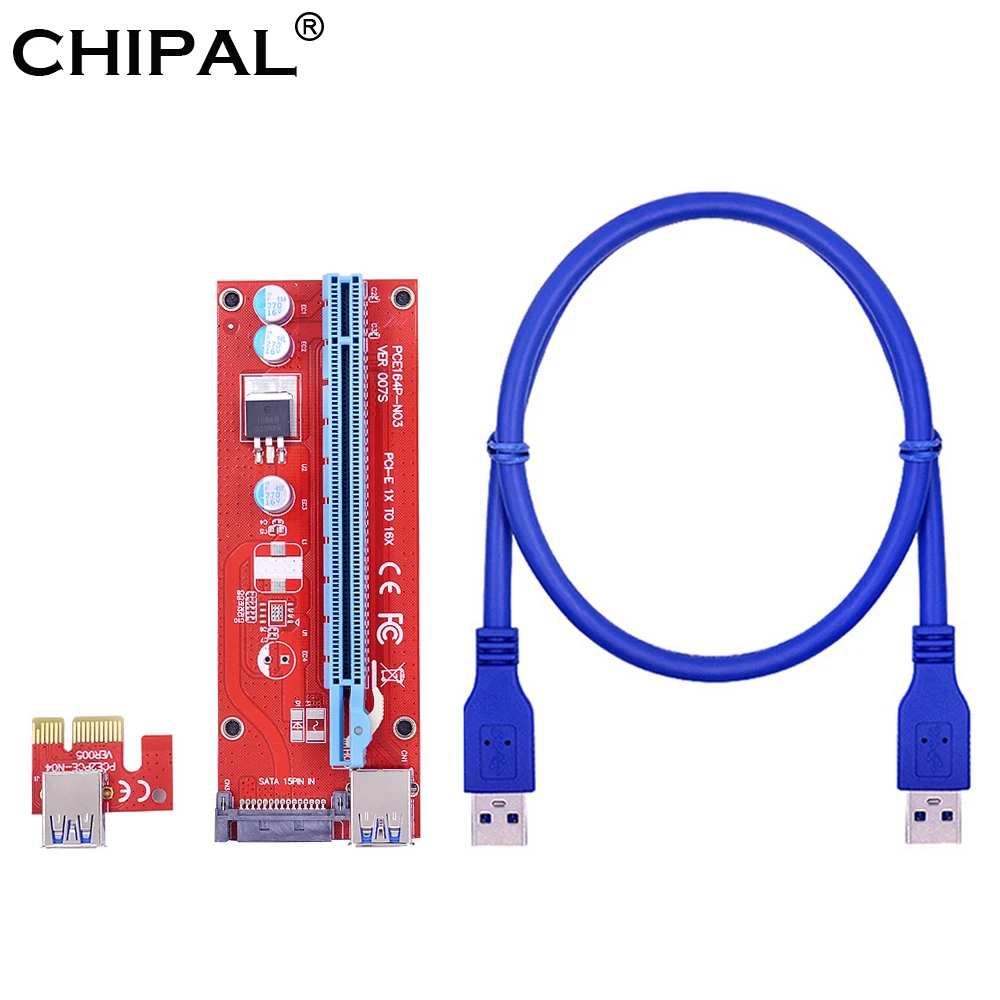 CHIPAL VER 007S PCI-E Райзер-карта VER007 PCI Express 1X до 16X Расширитель-адаптер 60 см 100 USB 3 0 кабель