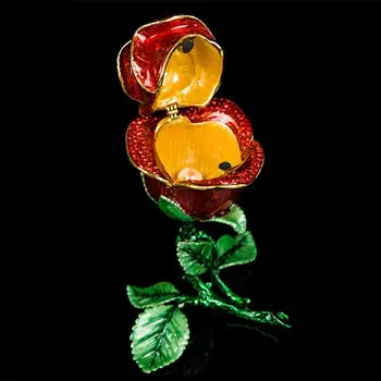 

Enameled Rose Shape Decorative Hinged Jewelry Trinket Box Unique Gift