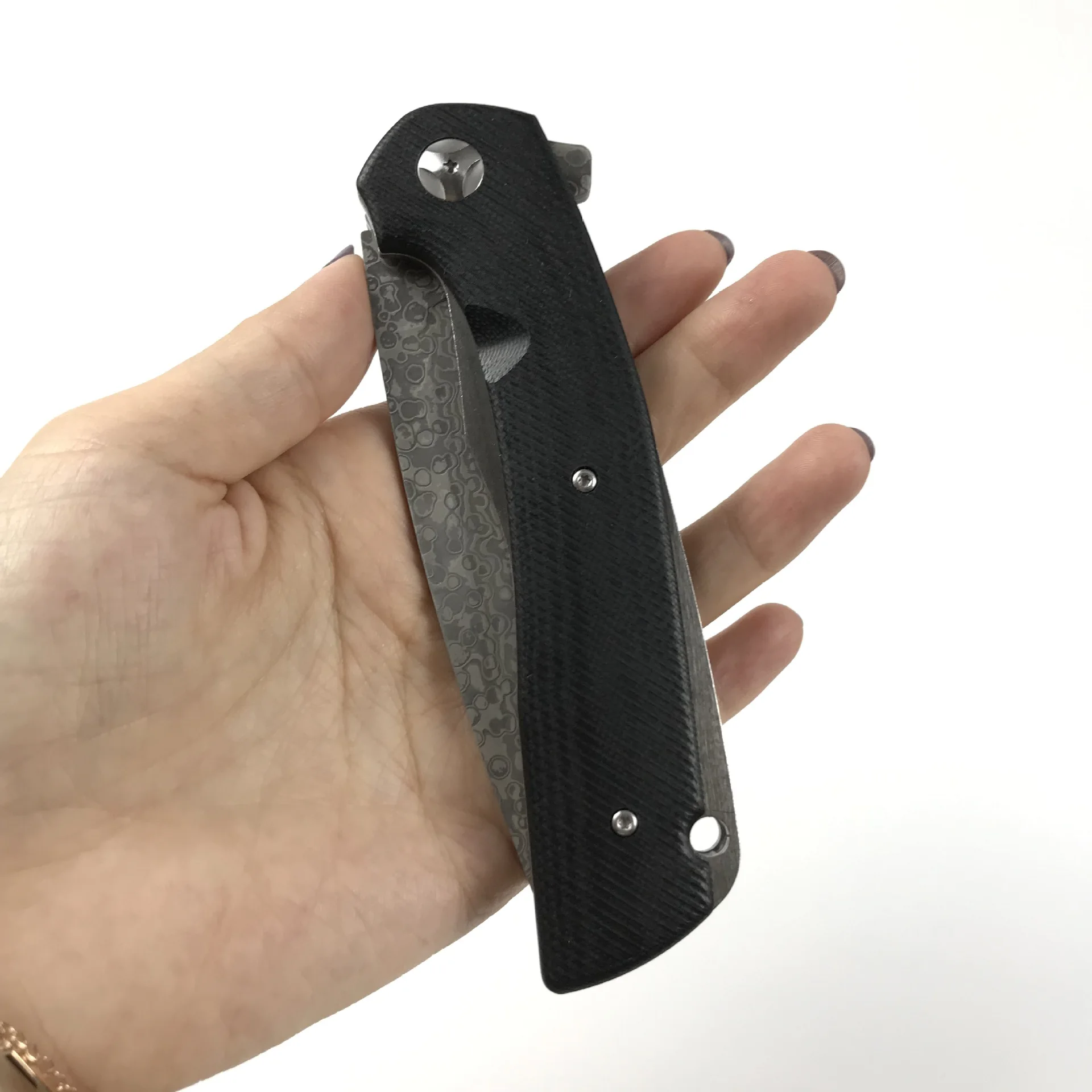 

Free shipping sharp Damascus steel imports blacksmithing camping tool folding knife G10+Steel handle outdoor self-defense knife