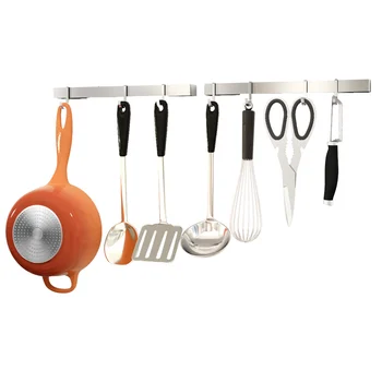 

Non Perforated Kitchen Hanging Rod Hook Wall Storage Rack, Spatula, Spoon, Dishcloth Row Hoo