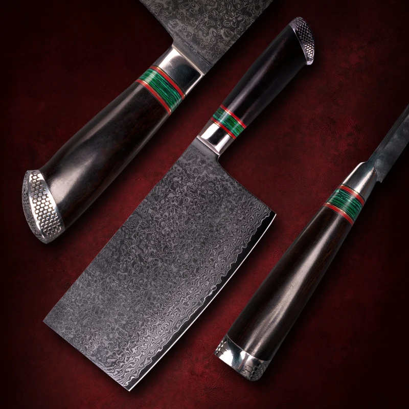 FZIZUO 7in Chinese Cleaver Knife Handmade Damascus Steel Chef