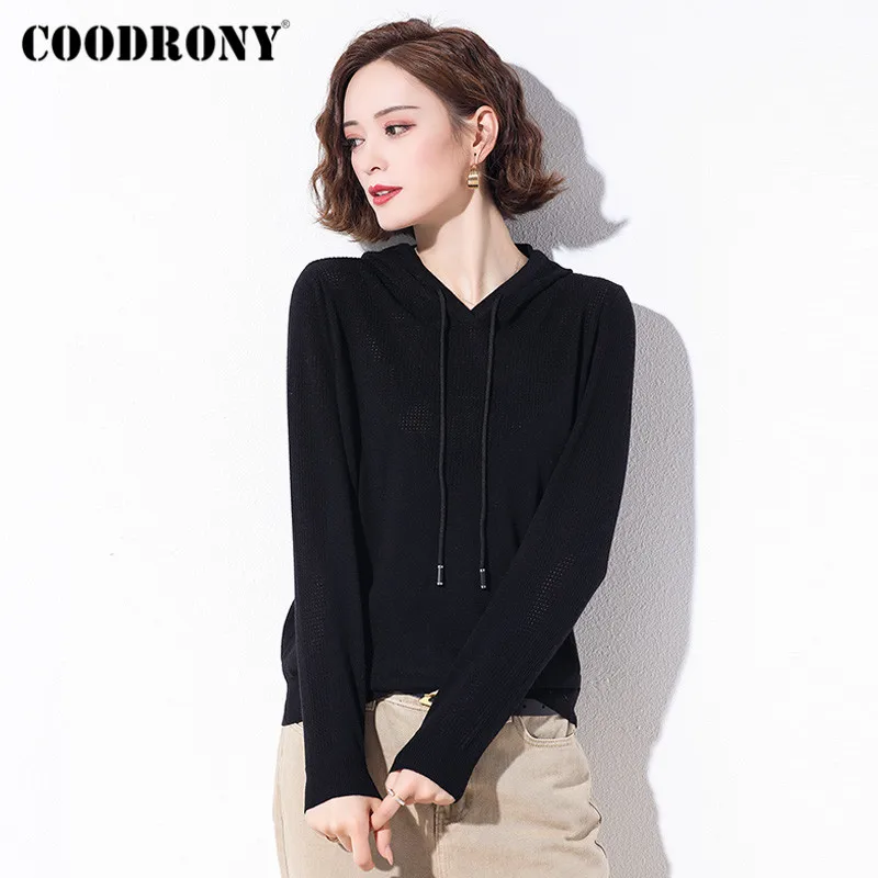 COODRONY Brand 2020 Autumn Winter Casual Knitwear Pure Color Women Jumpers Hooded Streetwear Pullover Slim Sweaters Female W1082