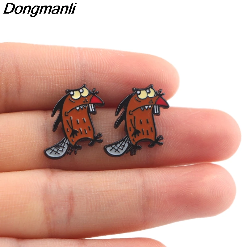 P4276 Dongmanli серьги-гвоздики в виде сердитого бобра, детские милые серьги для женщин, эмалевые серьги, вечерние ювелирные изделия, подарки для девочек