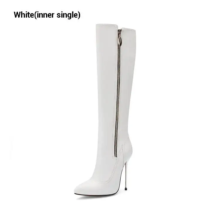 White(inner single) CDAXILAN/женские сапоги до колена из натуральной мягкой коровьей кожи, с боковой молнией, на очень высоком тонком каблуке, для верховой езды, сапоги Equestian - Цвет: White(inner single)