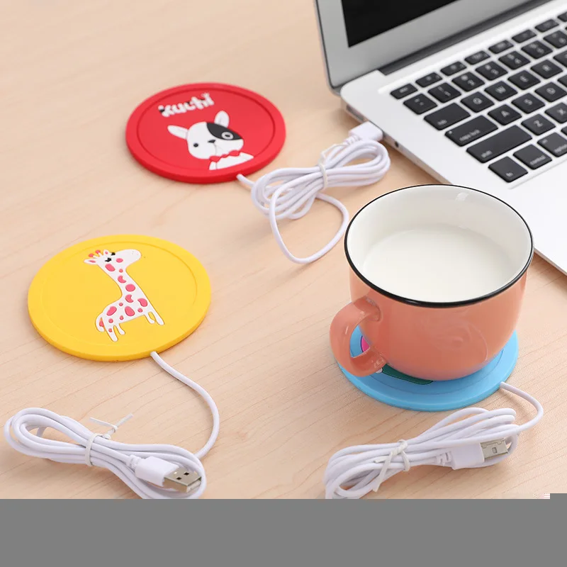 Cartoon Silica Gel Heating Cup Pad Portable USB Milk Tea Thermal Insulation Cup Pad Anti-skid Pad Silica Gel Tablemat Gift