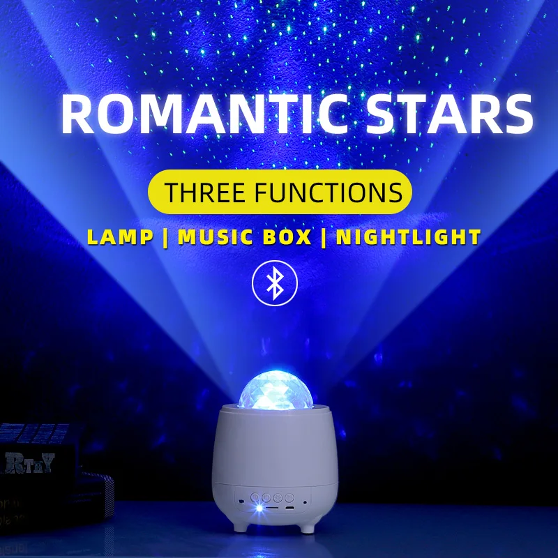 

Romantic Colorful Starry Star Projector Night Light Remote Control Dream Ocean Wave Projection Lamp With Bluetooth Music Speaker