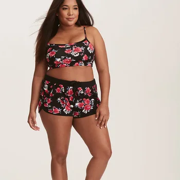 

5XL Plus Size High Waist Bikini 2020 Large High Waist Swimsuit Swimwear With Shorts Printed Floral Bating Suit Swim