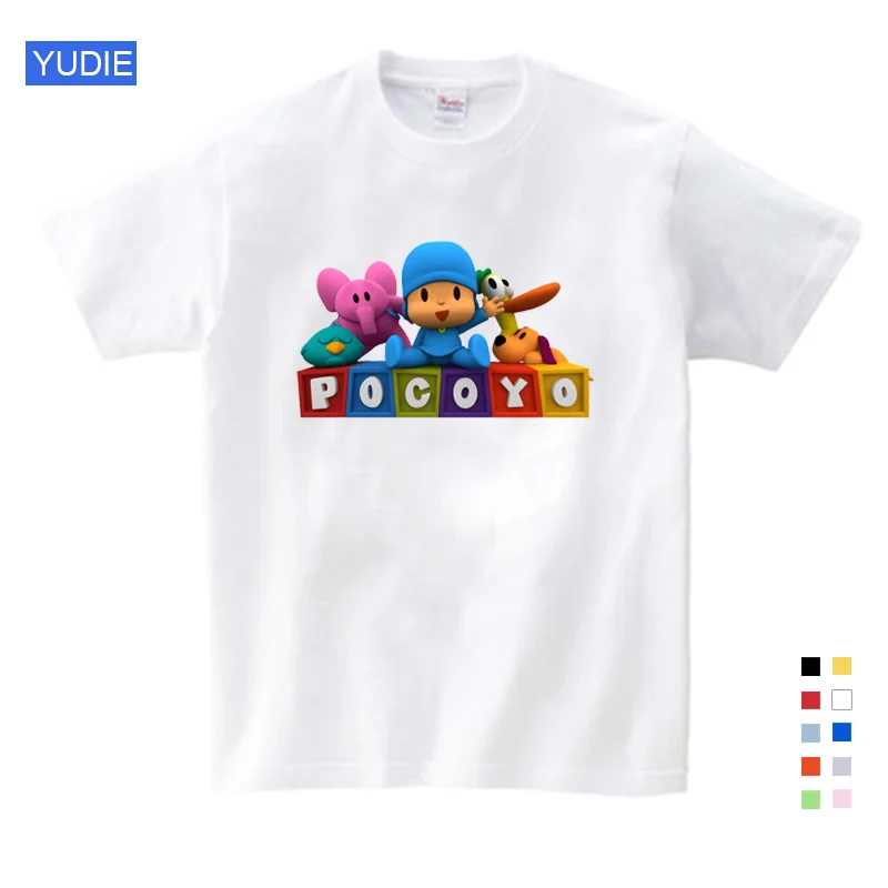 Pocoyo/Топ; детская футболка с короткими рукавами; летняя одежда для мальчиков; Одежда для маленьких девочек с героями мультфильмов; модная детская одежда для маленьких девочек