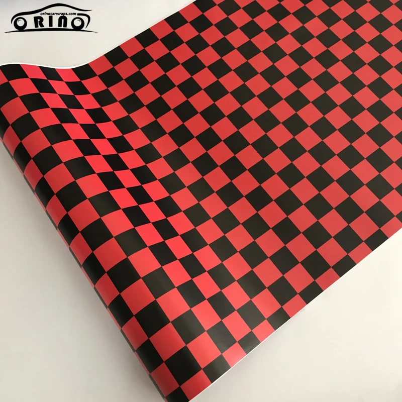 Black Red Checkered Flag Vinyl Wrap Sticker-1