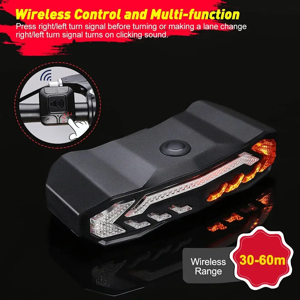 Elecpow Bike Alarm Rear Tail Light With Turn Signal Wireless Waterproof Remote Control USB Bicycle Taillight Warning Brake Light tuya wifi sos button