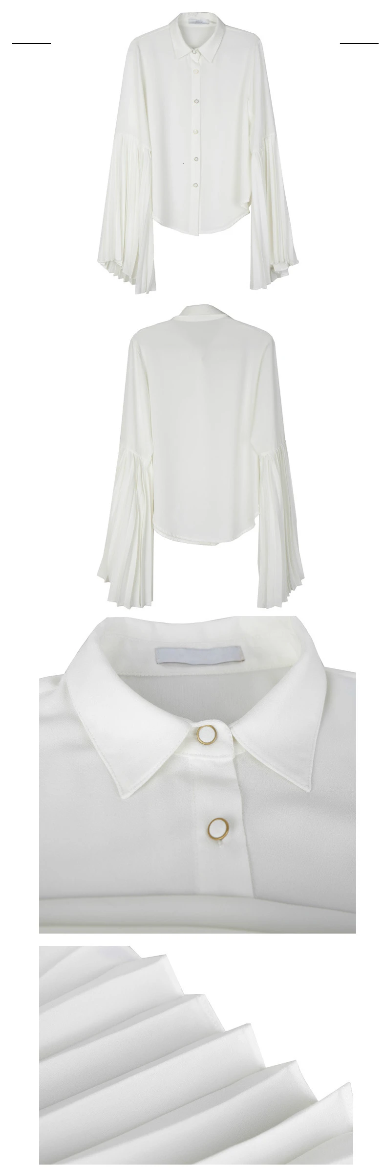 [EAM] Женская белая плиссированная блузка с разрезом, новинка, с отворотом, с длинным рукавом, свободная, модная, весна-осень, 1H065
