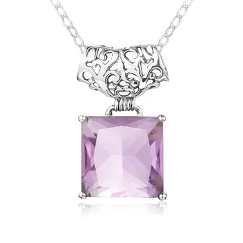 

Pink Cristal Pendant 100% Real 925 Sterling Silver Trendy Square Gemstone Birthday Wedding Party Pendants Fine Jewelry For Women