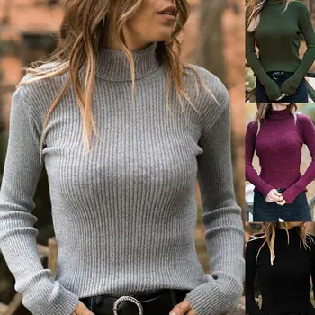 

Autumn Winter Women Knitted Turtleneck Sweater Casual Soft Slim Fits Pullover Jumper Fashion Femme Elasticity Pullovers clothing