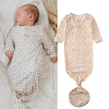 

0-6 Months Newborn Sleeping Bags Kids Baby Girl Boys Swaddle Wrap Cotton Leopard Print Romper Jumpsuit Baby Sleepwear Bags