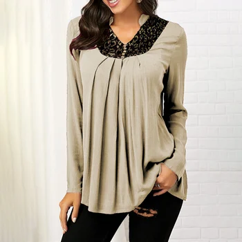 

Women's Boulse Folar Print Solid V-neck Plus Size Oversize 5XL Long Sleeve Ruffles Woman Shirt Loose Casual 2020 Spring Lady Top