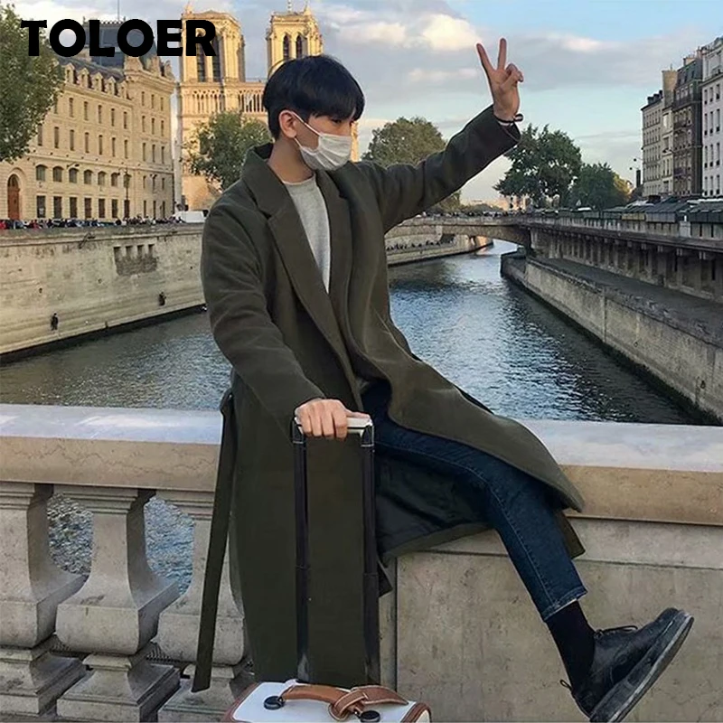 Abrigo de mezcla de lana para hombre, abrigo sólido a la moda para invierno, chaquetas informales gruesas para mantener el calor, gabardina larga, novedad de 2021