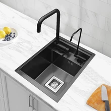 

Kitchen black hidden single bowl stainless steel bar balcony pool water tank hidden black small sink tank tap