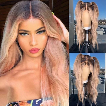 

OLEY Hair New Style Orange Pink Wig Glueless Synthetic Lace Front Wig Heat Resistant Daily Ombre Wigs For Black Women
