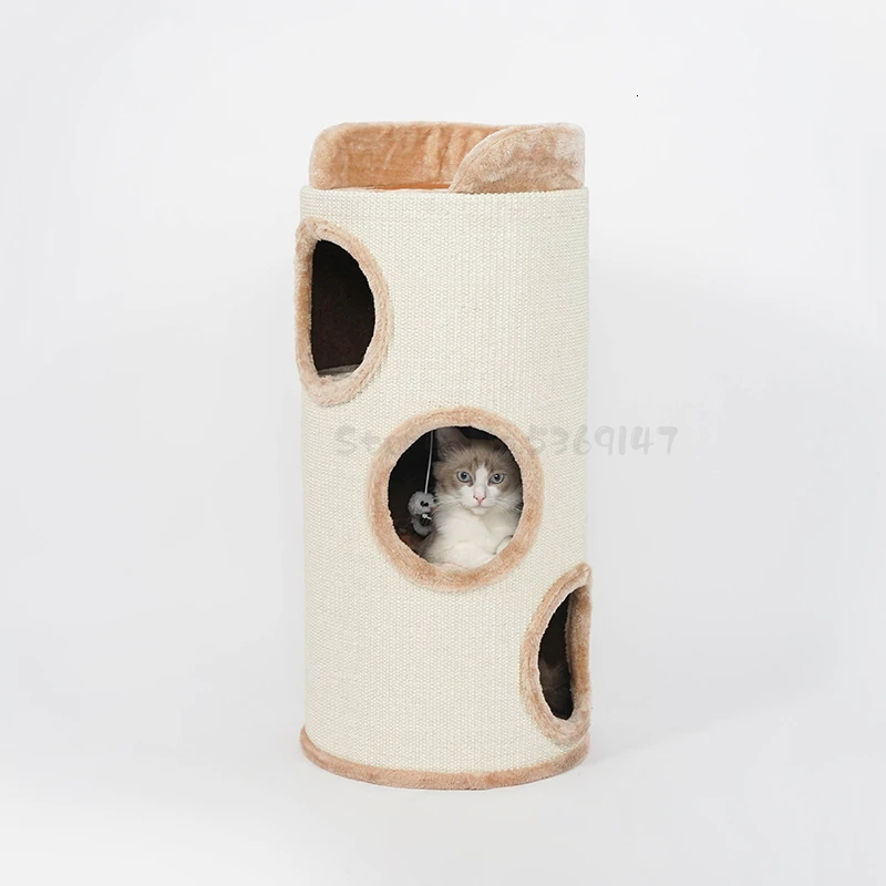 Кошачье гнездо для скалолазания, кошачье дерево, сизаль, шлифовальный коготь, трехэтажное гнездо, дом, вилла, четыре сезона, общее кошачье ведро - Цвет: Розовый