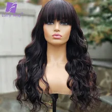 Loose Wave Wig With Bangs Scalp Top Full Machine Made Wig Long Remy Brazilian Wavy Human Hair Wigs For Black Women Luffywig