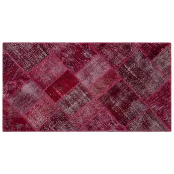 

Handmade Red Vintage Overdyed Patchwork Area Rug 081x155 Cm-2'8''X5'1''
