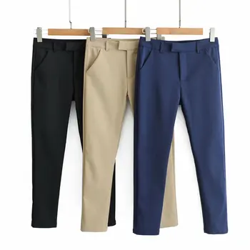 

Fashion Khaki Formal Suit Pants Girls Slim Fit Straight High Waist Stretch Pencil Pants Long Trousers Women Business Office Wear