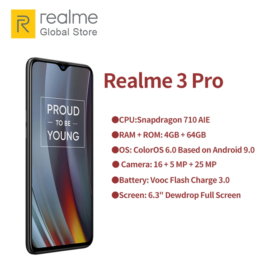 Глобальная версия realme 3 pro 4 Гб ОЗУ 64 Гб ПЗУ Qualcomm®Львиный зев™710 AIE Adreno 616 GPU флагманский смартфон с камерой