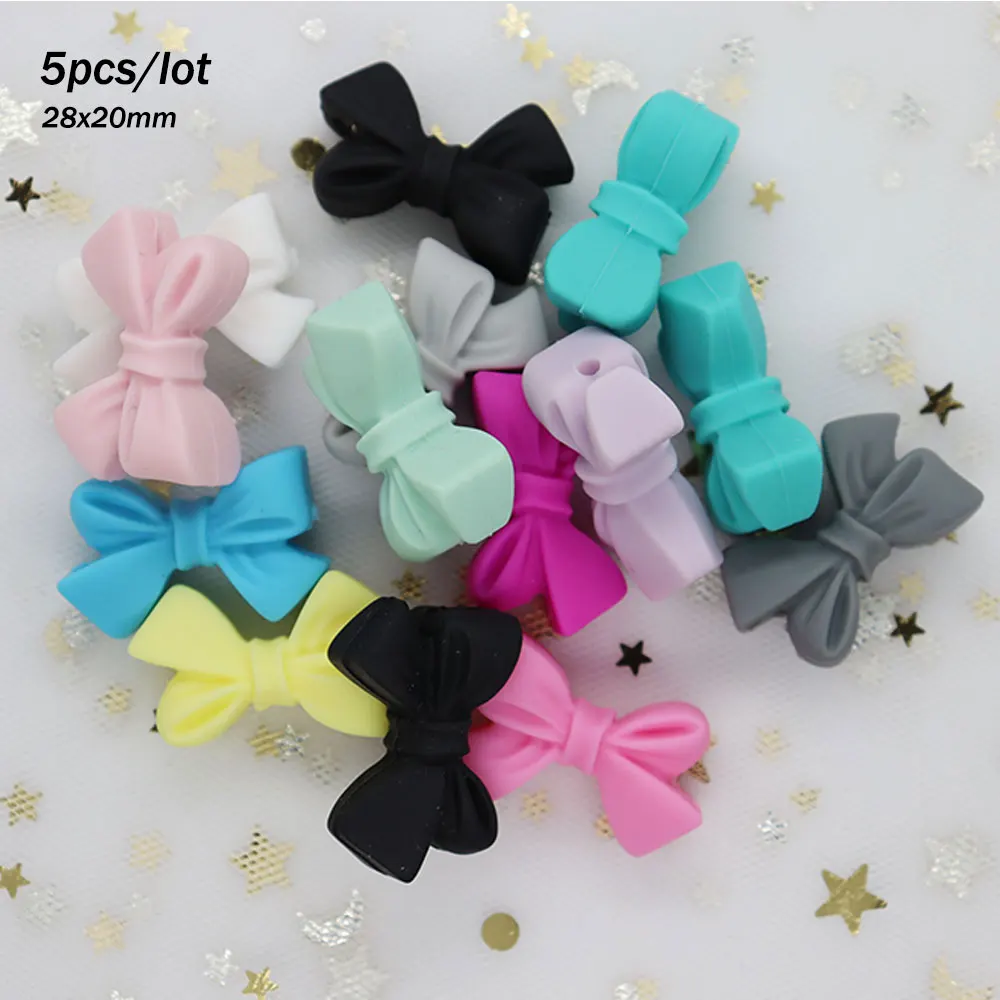5Pcs Bow Tie Beads 2.8cm Perle Silicone Teether Bead Food Grade Teething Necklace DIY Bow-tie Dentition Toy | Мать и ребенок
