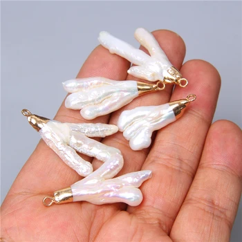 

2pcs Irregular Natural grass shape white pearl pendants Freshwater Cultured pearls charm pendant jewelry making necklace earring