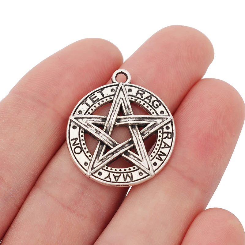 

10 x Tibetan Silver Round Neo-Gothic Pentagram Pentacle Pagan Wicca Charms Pendants for DIY Necklace Jewelry Finding Accessories